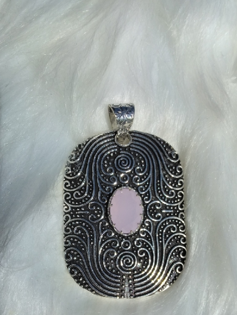 Pink Chalcedony Silver Plated Gemstone Necklace Pendant
